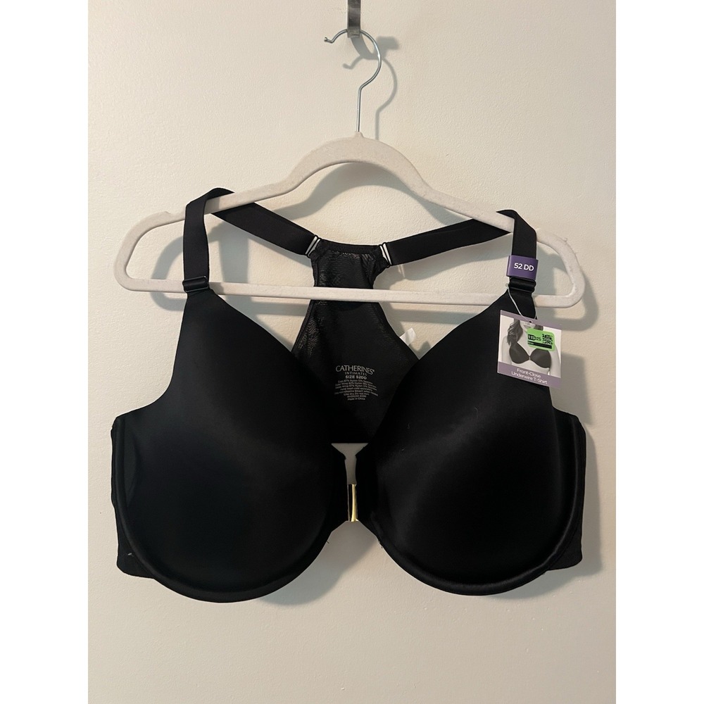 Catherine's Front-Closing T-shirt Bra - Size 52DD - Color: Black.
